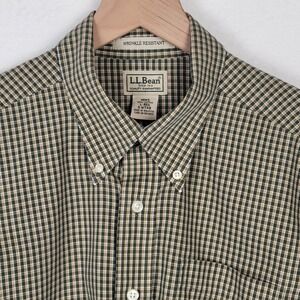 Vintage 90s L.L. Bean Button Down Shirt Mens Large Green Plaid Wrinkle Resistant